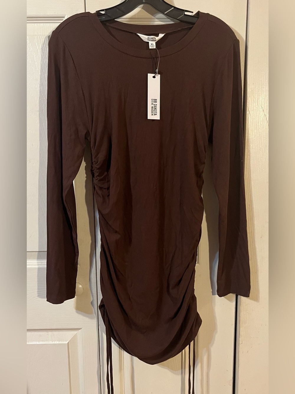 BB Dakota Steve Madden #1 Crush Dress Mini Chocolate Brown Side Ruching XL NWT’s